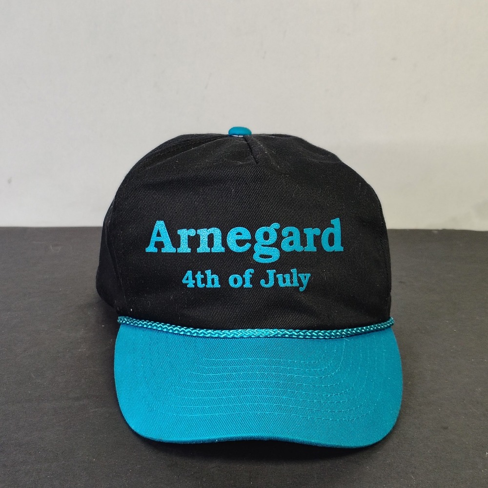Vintage Arnegard 4th of July Hat Cap Snap Back One Size Black Teal Rope Trucker